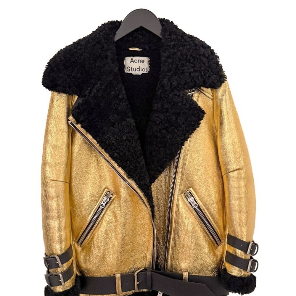 Acne Studios Metallic Gold Velocite Shearling Coat